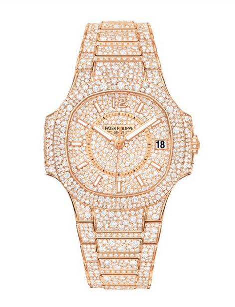 Cheap Patek Philippe Nautilus Full Diamond Rose Gold Watch 7021/1R-001